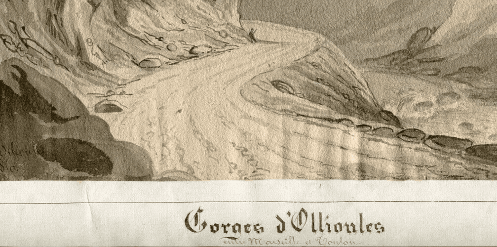 Antique Original Landscape Gorges Ollioules, Mountain, Marseille, Toulon 1850 image 5