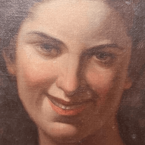 Antique Oil Original Painting Woman Portrait, Smile image 2