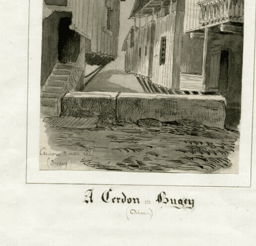 Antique Ink Drawing Original Landscape Cerdon en Bugey, Chalets 1845 image 5
