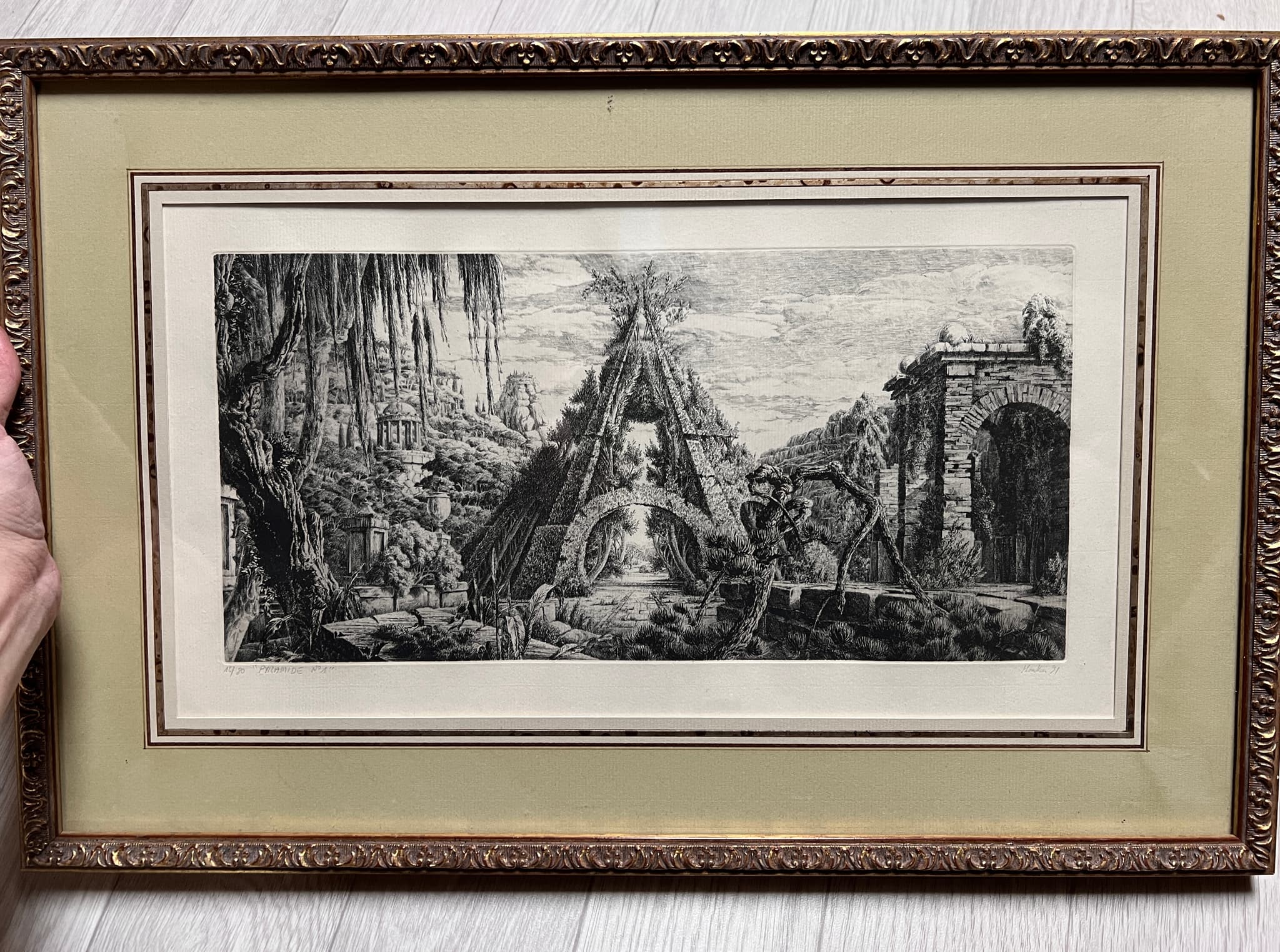 Drawing by François HOUTIN (1950) Pyramid Landscape image 4