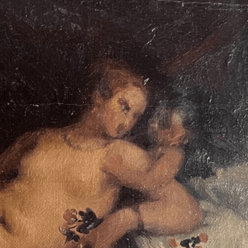 Antique Oil Painting Original Woman, Portrait, Venus, Cupidon, Angel, Nude image 3