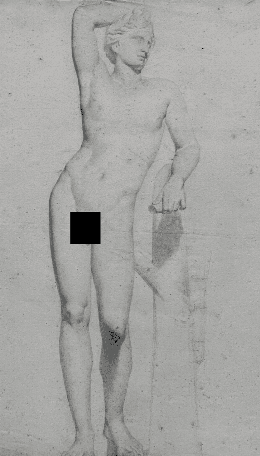 Antique Drawing Original Charcoal Portrait Nude Man Sculpture 19th century
