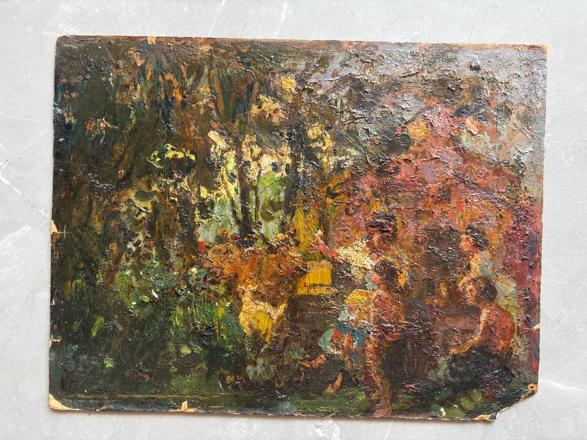 Antique Oil Painting Original Figures and Cow, Mythology 19th century French image 4