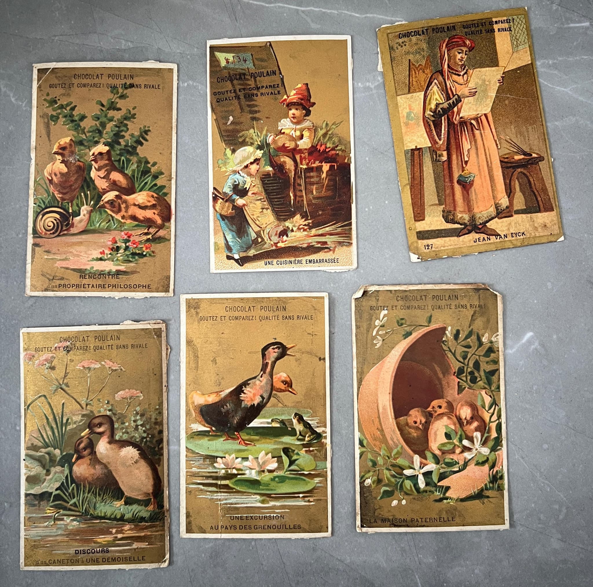 Set of 6 Vintage Chocolat Poulain Trade Cards - Charming French Ephemera image 1