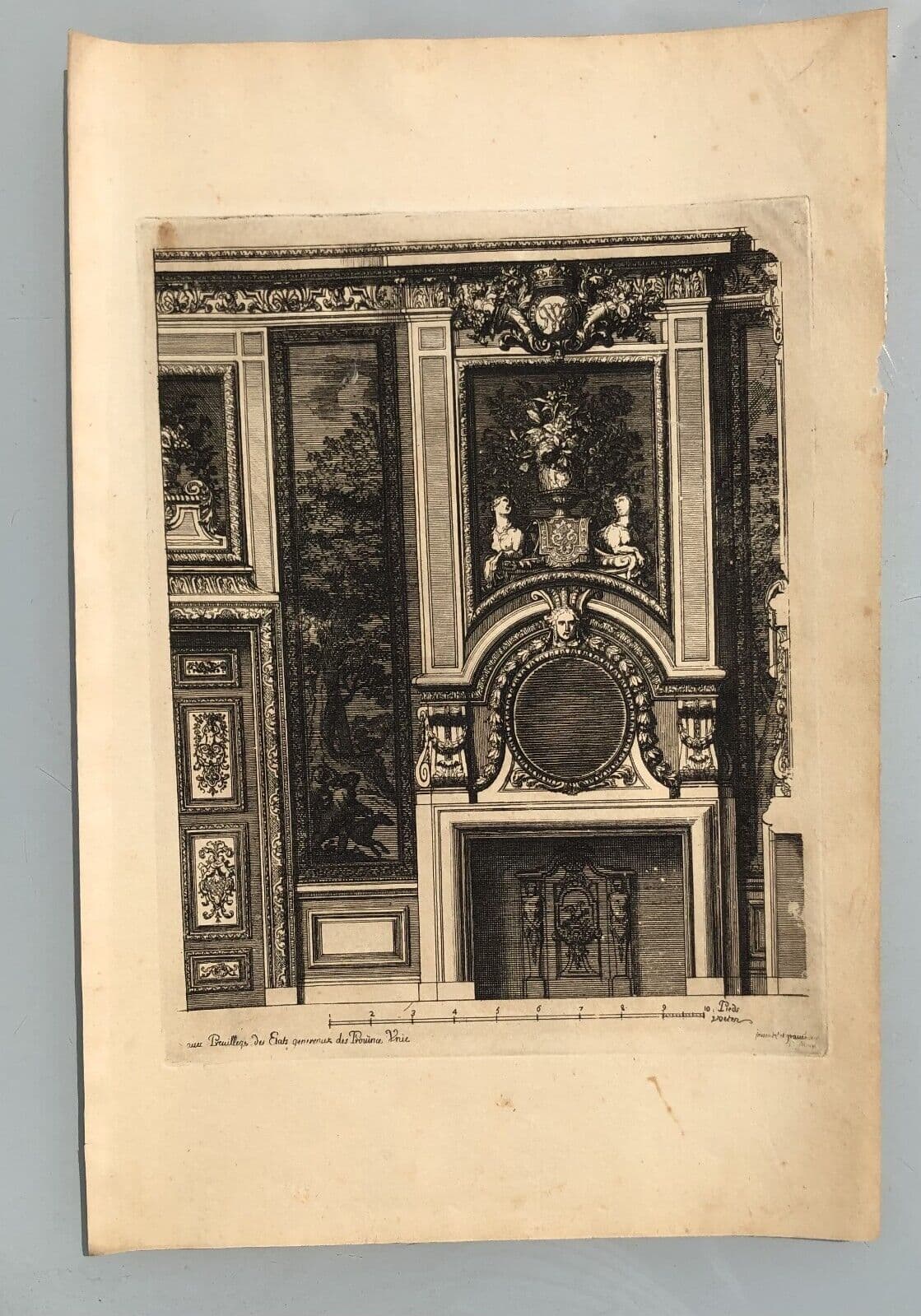 Antique Original Etching Jean MAROT Mariette, Fireplace, Architecture  x7 image 5