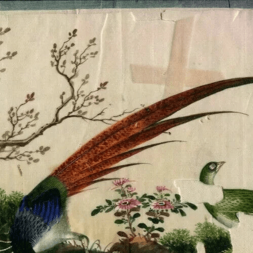 Antique Drawing 19th century Canton Qing Chinese Asia Peacock Asian Artwork image 4
