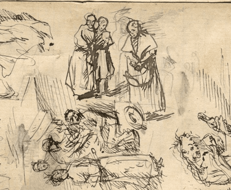 Antique Ink Drawing Original People, Multiples Sketches image 6
