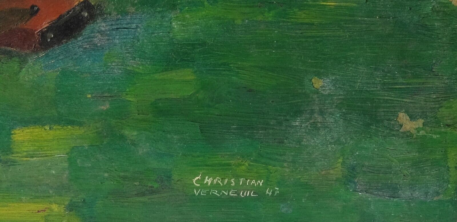 Vintage Oil Painting Military Man on the Grass with a Riffle 1947 image 7