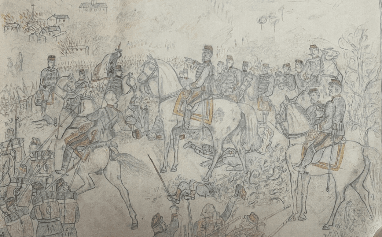 Antique Original Drawing Men, War, Conflicts, People, Horse, History image 1