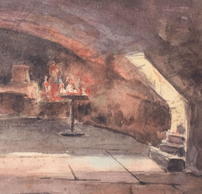 Antique Original Painting signed By the Fire, Underground Landscape image 3