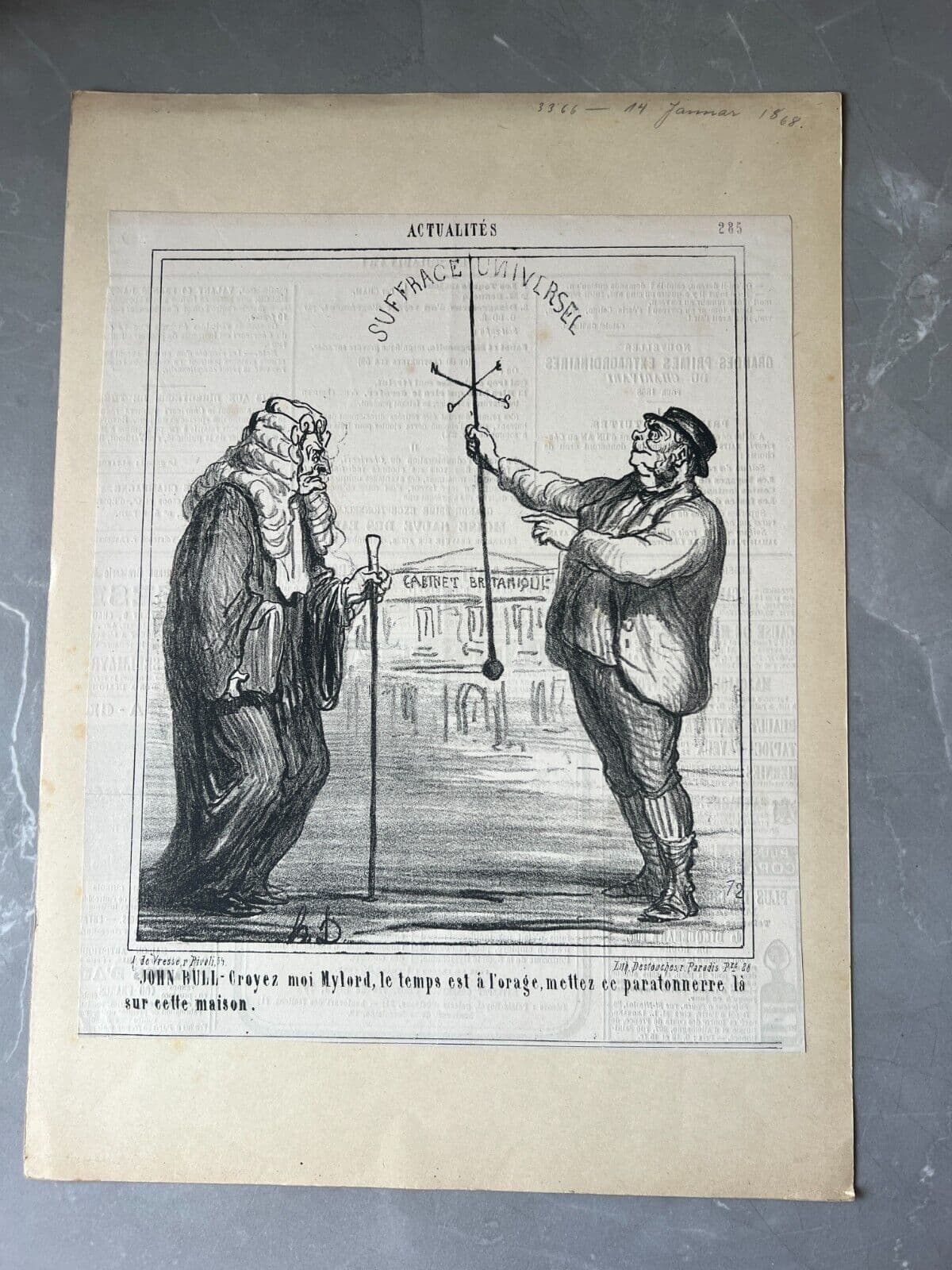 Antique Print 19th century Caricature, Daumier, John Rull , Paratonerre 1868 image 7