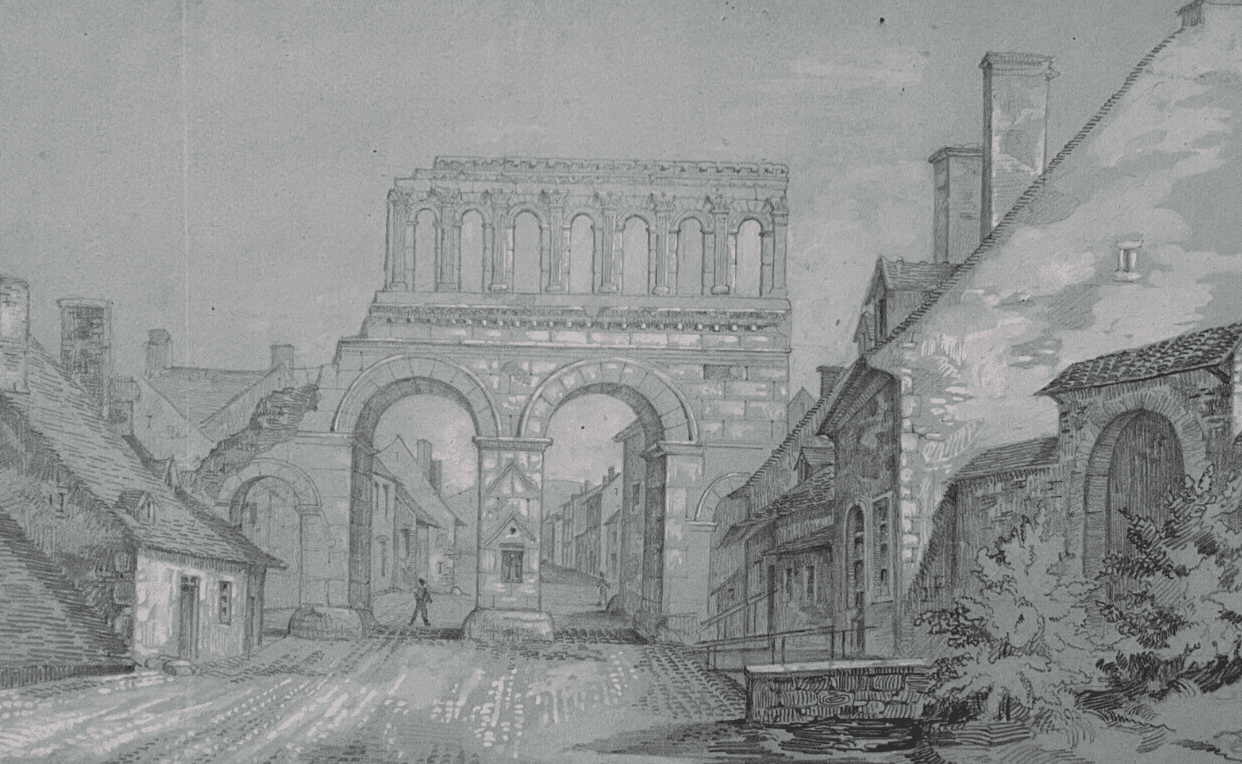 Antique Pencil Drawing Landscape Porte d'Arroux, Autun 1894 Artwork