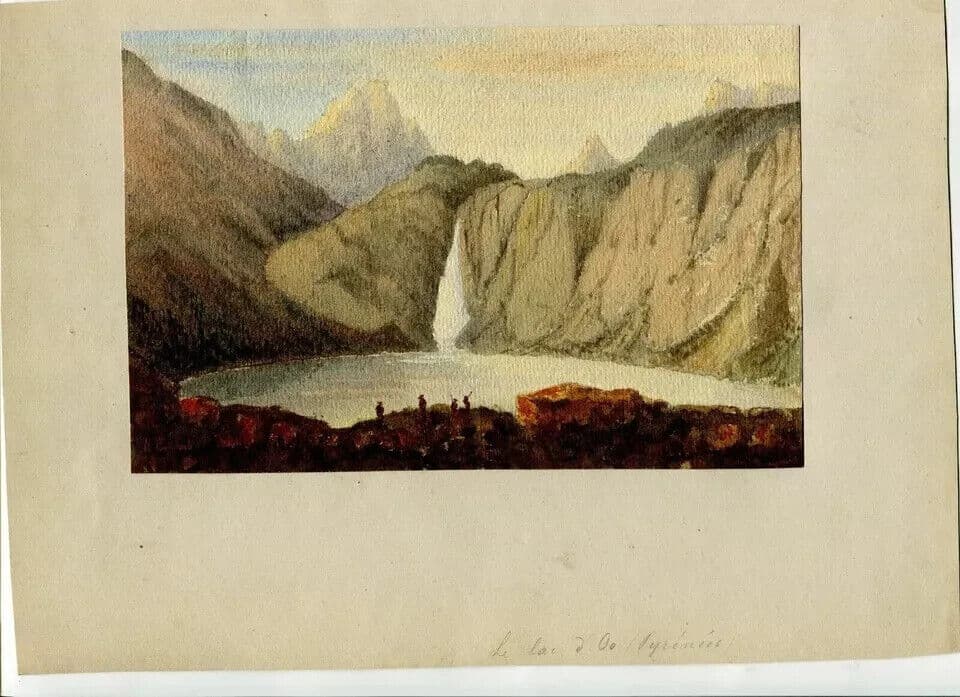 Antique Original Drawing signed A.Collomb Landscape Lake Oo Pyrénées image 5
