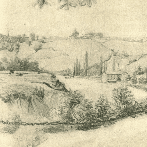 Antique Pencil Drawing Original Landscape Lignon, Geneva 1870 Artwork image 2