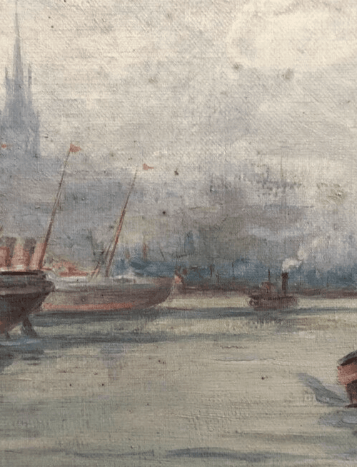 Antique Original Painting Seaview, Seascape, Tamise Saint-Paul London 19th image 4