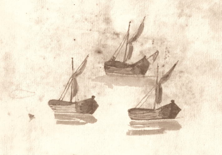 Antique Ink Drawing Original 19th century Boats Sketches image 1