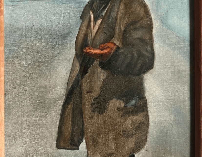 Antique Oil Painting Homeless Man Portrait signed image 2
