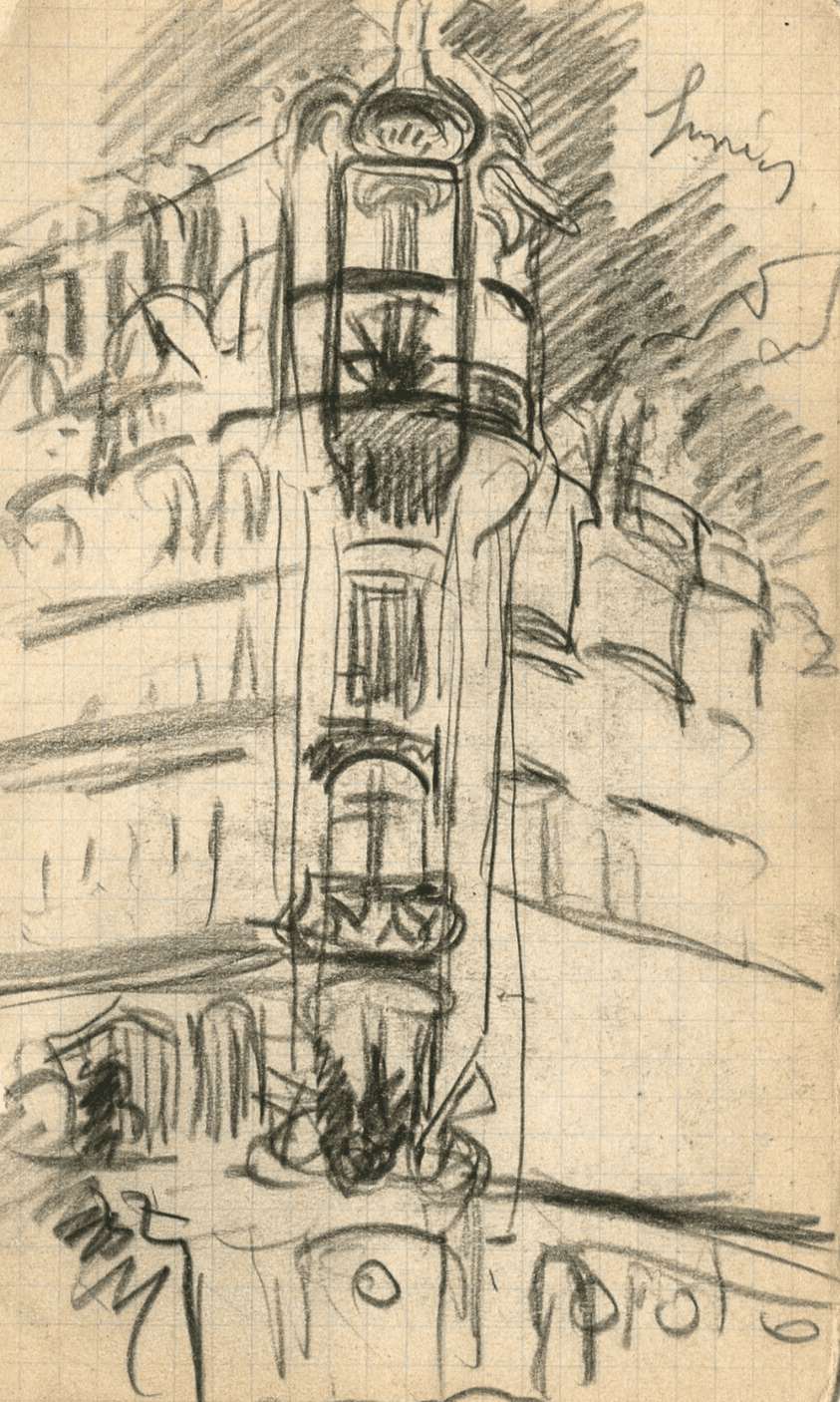 Antique Pencil Drawing Original Architecture, Building, Landscape Architectural image 1
