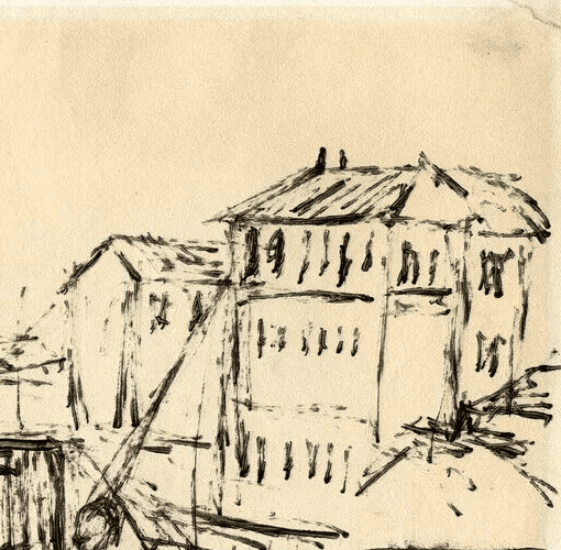 Antique Original Drawing Ink EVARISTO (1923-2009) Village Landscape image 4