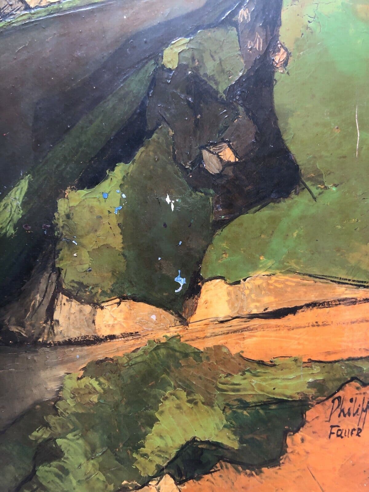 Antique Oil Painting by Philippe FAURE (XX) Green Cubist Landscape 1957 image 3