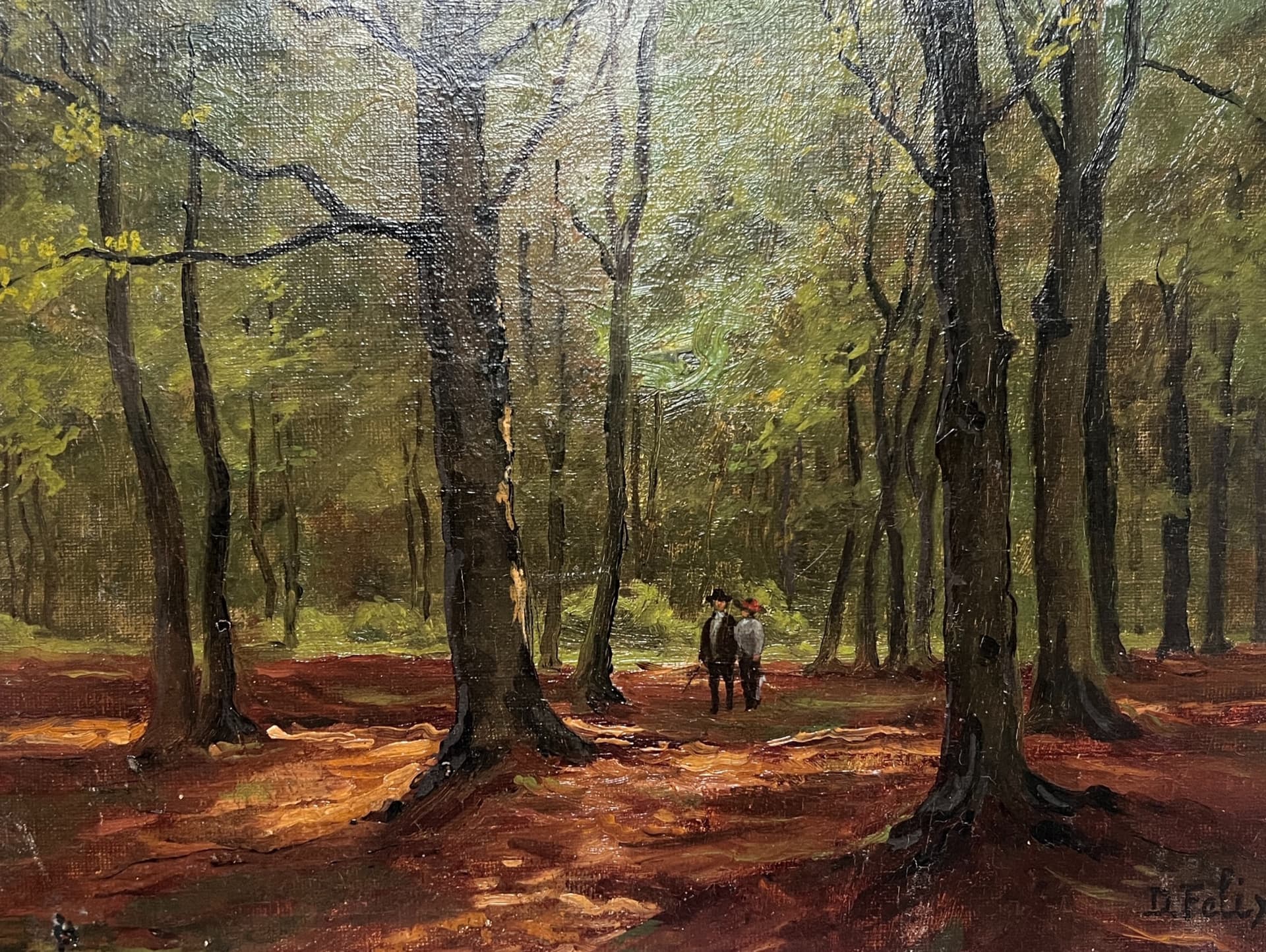 Painting People in a Forest signed