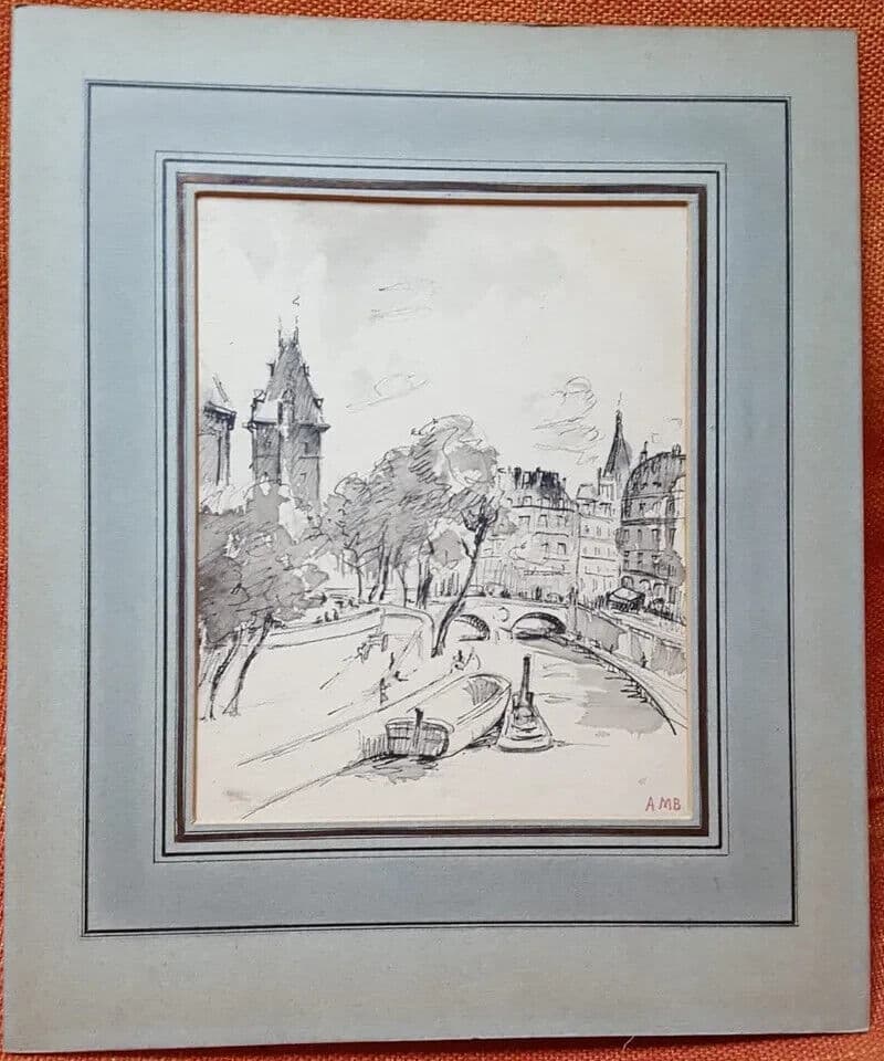 Antique Old Painting signed Averil BURLEIGH (1883-1949) Paris Cityview Landscape image 4