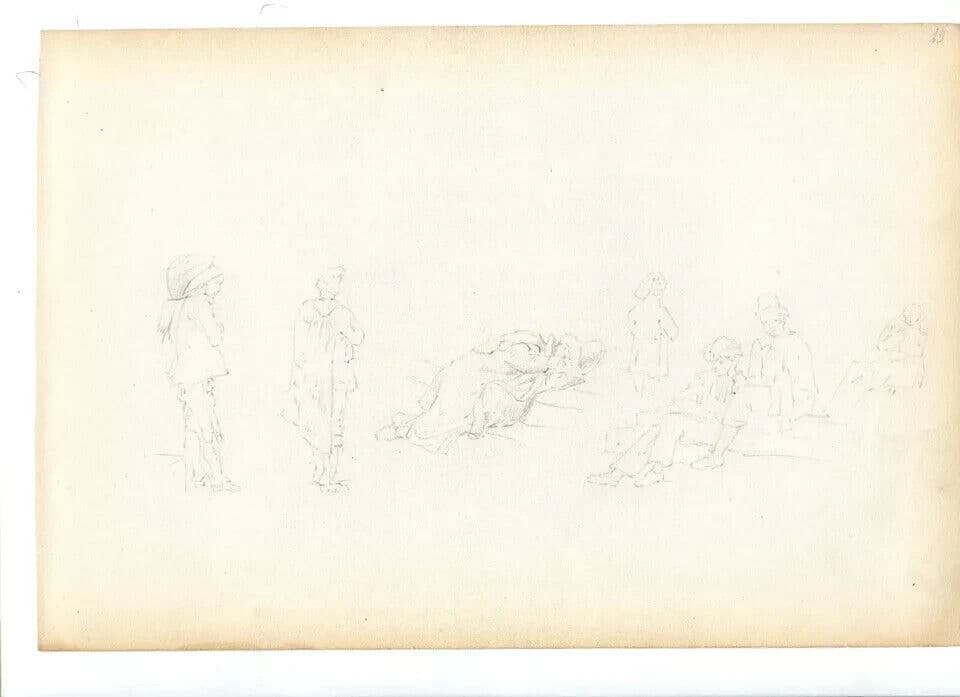 Antique Pencil Drawing Original Sketches of Characters image 3
