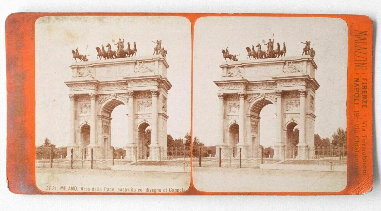Vintage Stereoview Photograph G.BROGI - Milano Arco della Pace, Italy c .1880 image 1