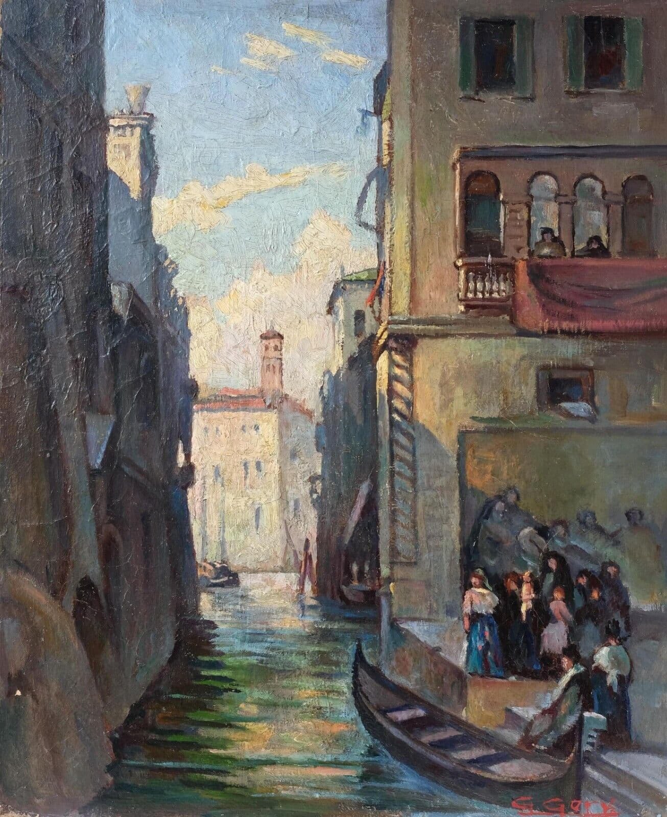 Antique Oil Painting Signed Venise Cityview Landscape Italy