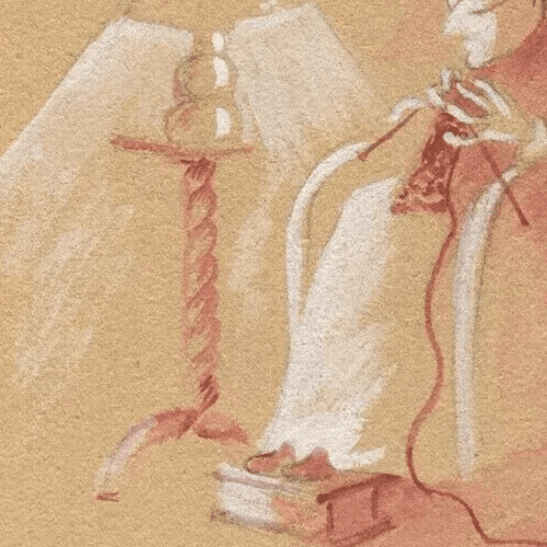 Vintage Original Drawing Old Lady Woman Portrait Genre Scene image 4