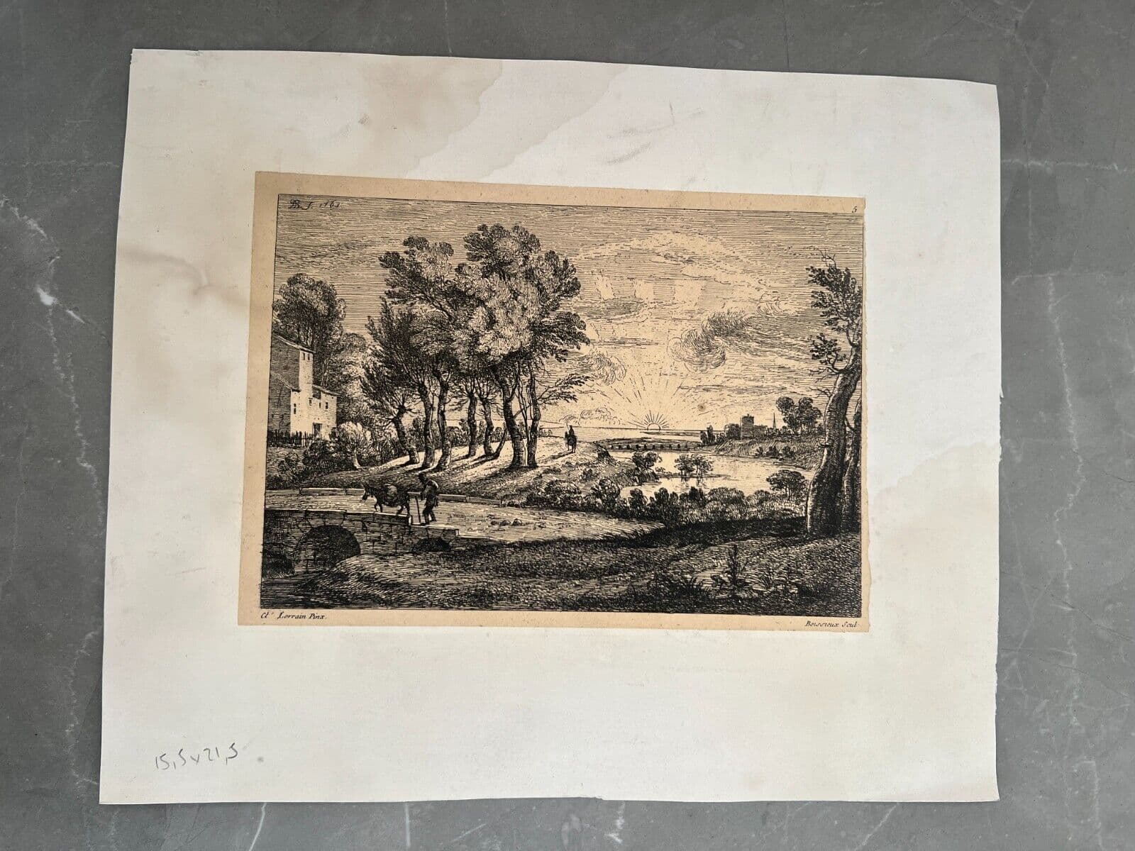Antique Etching Original Claude LE LORRAIN (1600-1682) Landscape, Forest, People image 7