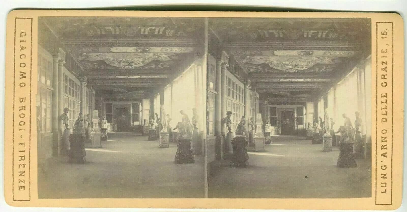 Vintage Stereoview Photograph Giacomo BROGI - Florence Uffizi Gallery c. 1870 image 6