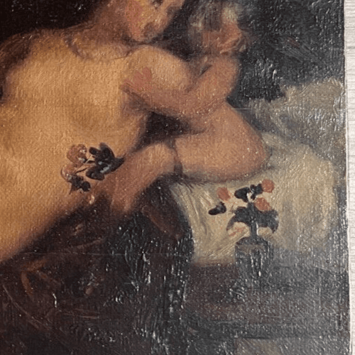 Antique Oil Painting Original Woman, Portrait, Venus, Cupidon, Angel, Nude image 6