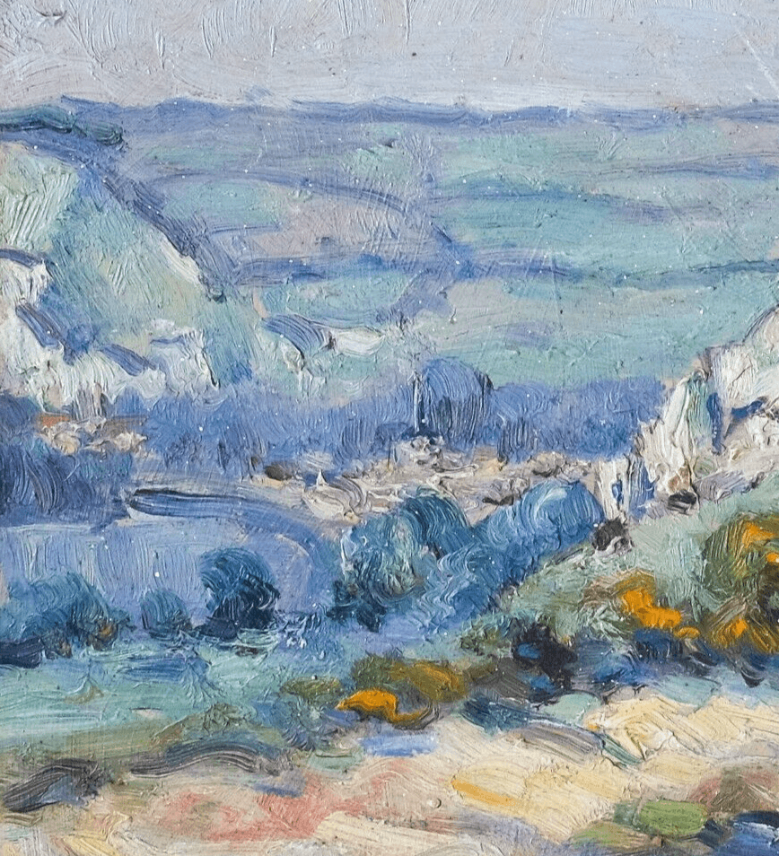 Antique Original Painting Blue Mountain Landscape signed image 3