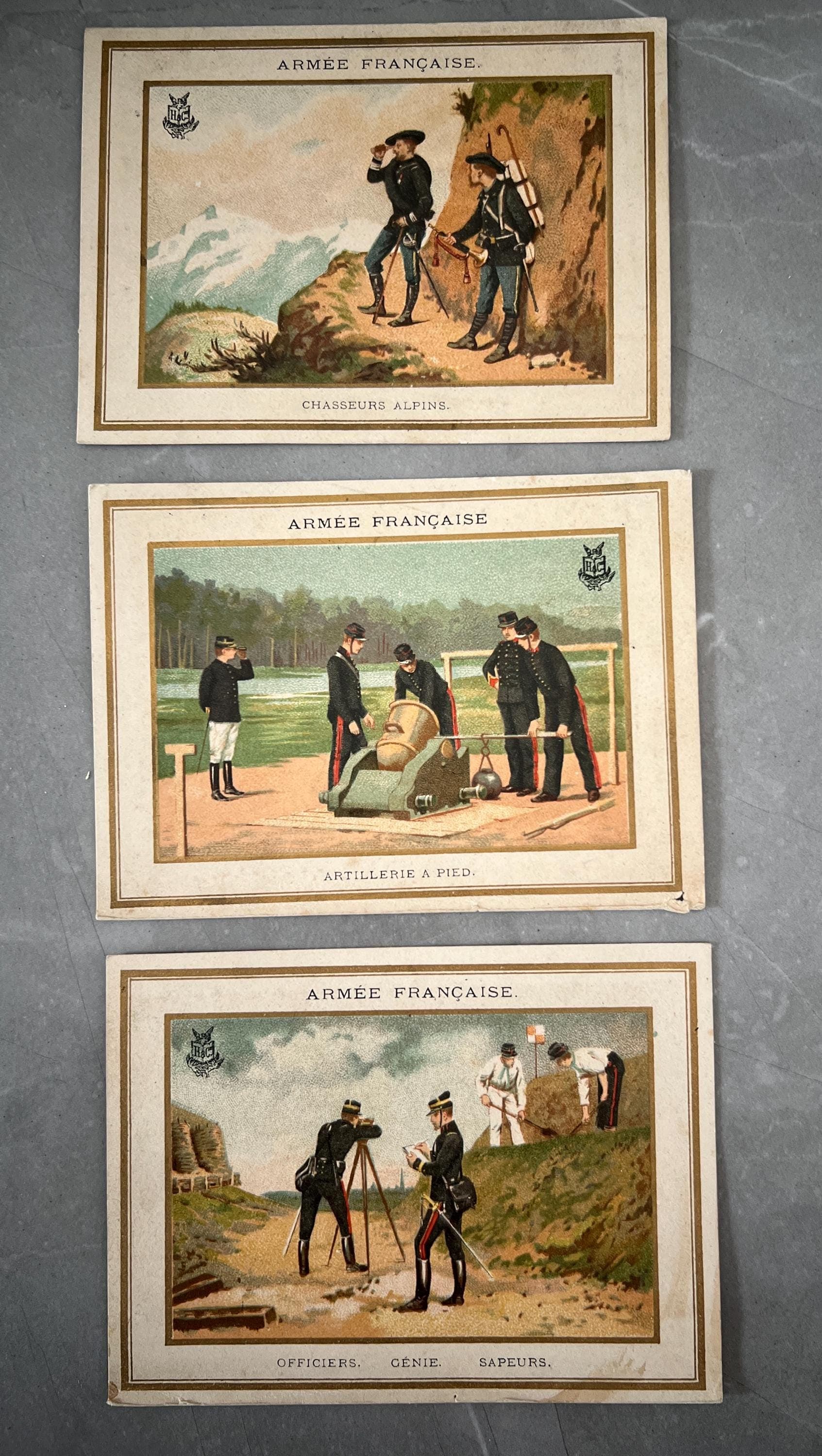 Set of 3 Antique Trade Cards - Armée Française Military Scenes