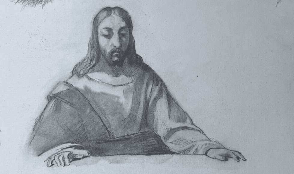Antique Original Drawing 19th century Christ Religious Portraits image 1