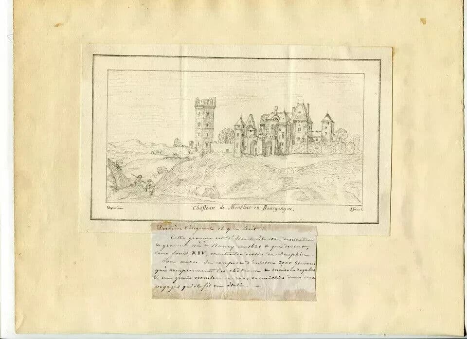 Antique Etching Israel SILVESTRE, Landscape Castle of Montbar Bourgogne image 6