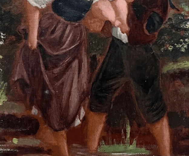 Antique Oil Painting on Canvas Origina Family Portrait, Baby image 3