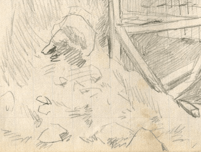 Vintage Pencil Original Drawing Entrance Mine, House, Landscape image 5