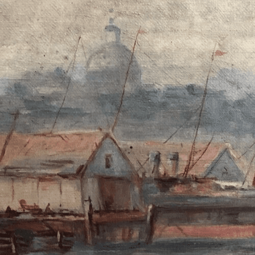 Antique Original Painting Seaview, Seascape, Tamise Saint-Paul London 19th image 2