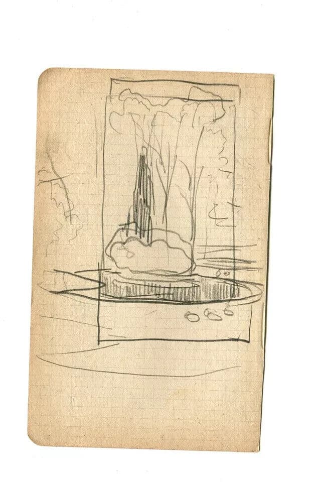 Antique Original Pencil Drawing Sketch of a Garden image 6