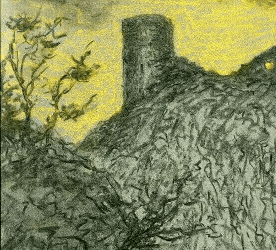 Vintage Drawing Original signed Paul LERICHE (1876-1927) - Ruins Castle Sunset image 3