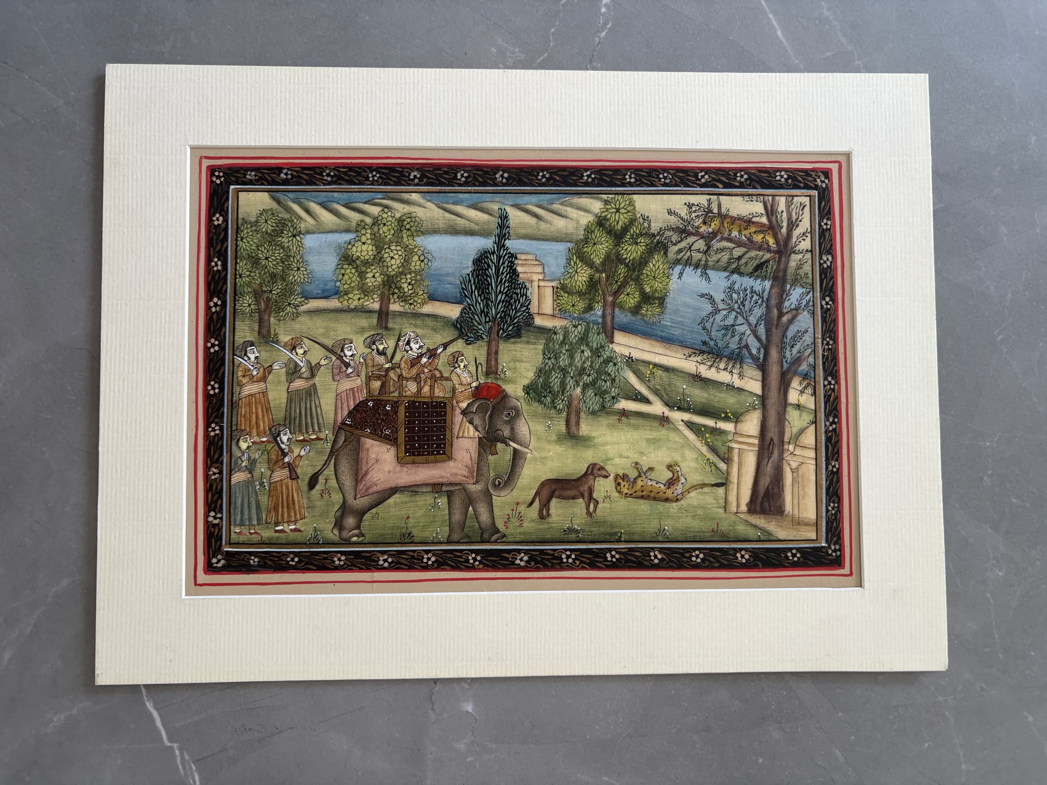 Vintage Original Painting Indian Elephant and People, Animals image 5