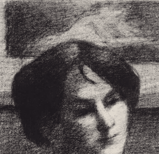 Antique Drawing Charcoal Woman Portrait with Necklace image 7