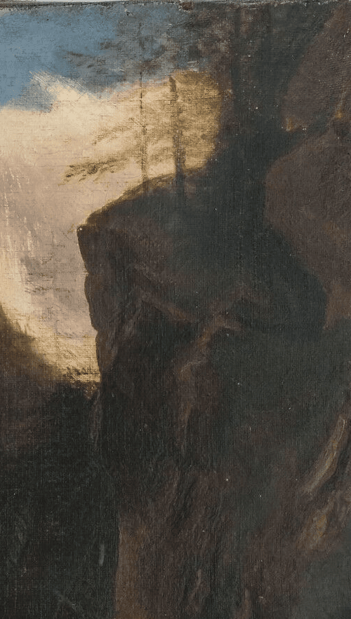 Antique Painting Oil Original 19th century Mountain Landscape with Waterfall image 3