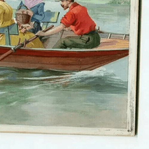 Antique Drawing Original Art Deco Gouache Figures on Boat Artwork image 2