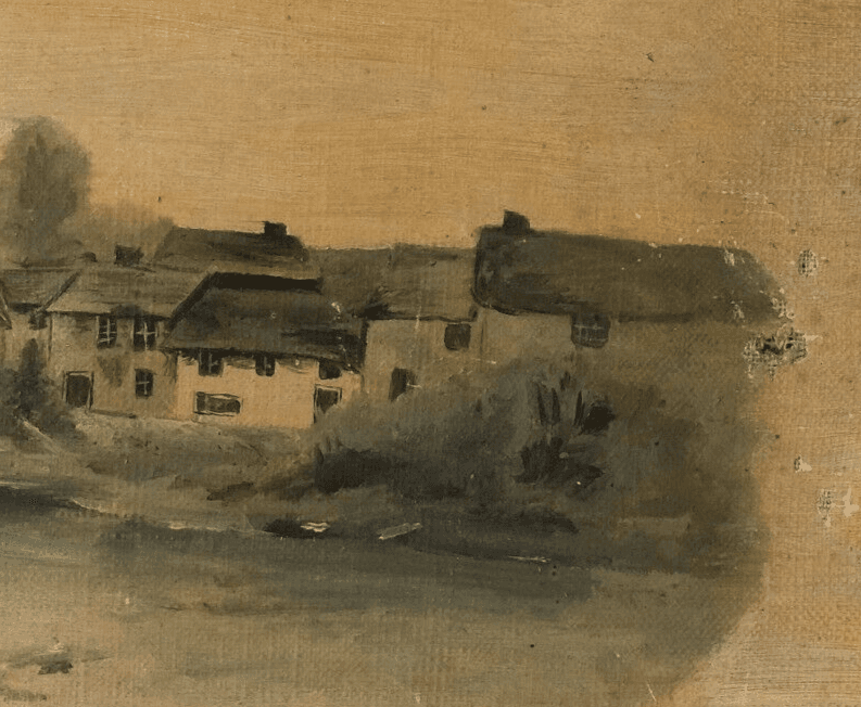Antique Oil Painting Signed MONOD (1867-1957) Landscape, Bridge, Village image 3