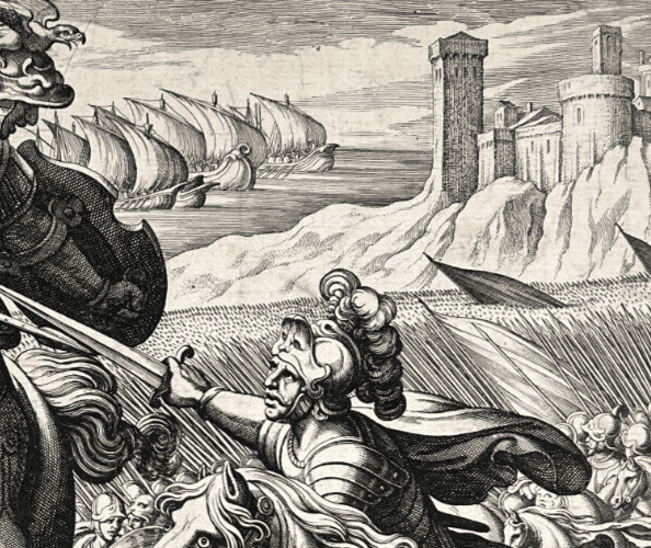 Antique Etching Original Horse, Battle, People, Landscape, War, Castle image 5