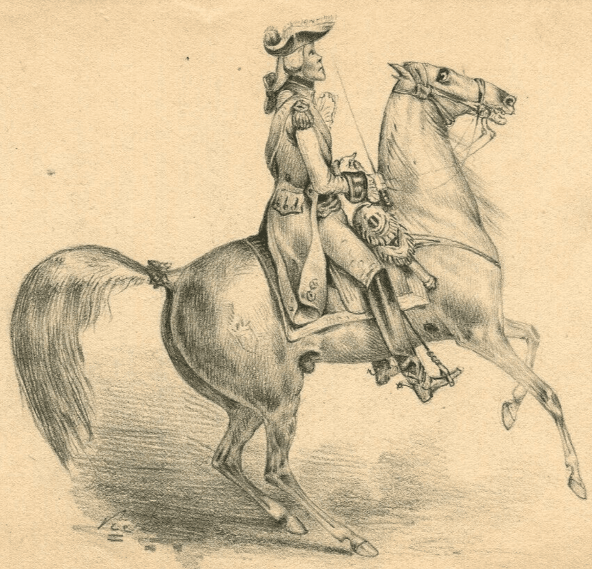 Antique Pencil Drawing Original 19th century Rider and Horse, Man image 1