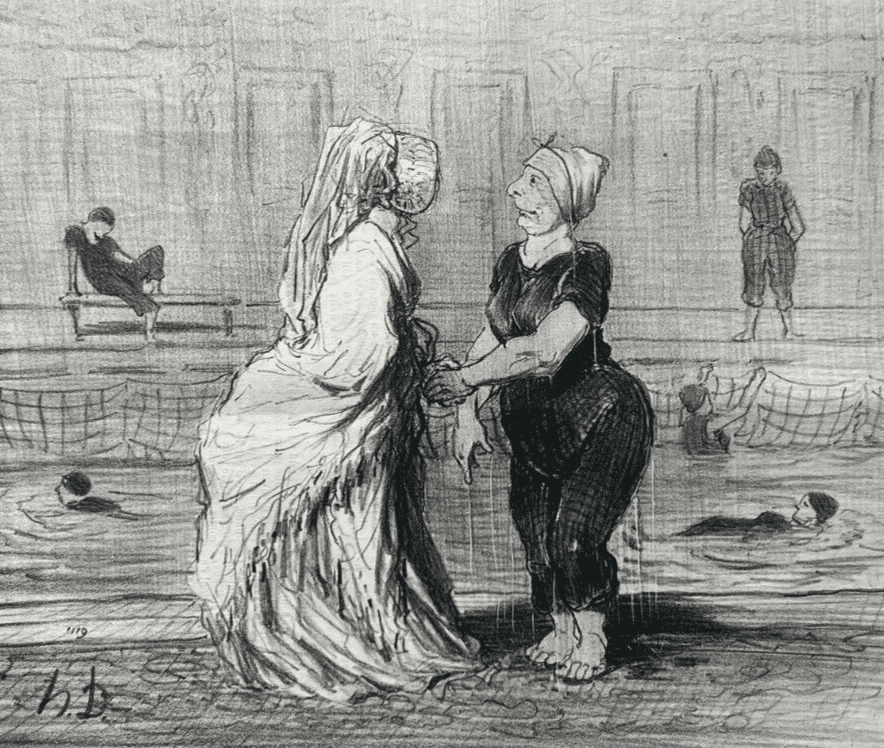 Antique Print 19th century Daumier, les Baigneuses, Baronne image 1